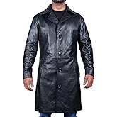Desired Men's Trench Black Full Body Genuine Leather Duster Overcoat Sheepskin Long Coat Glossy Coat