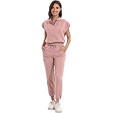 GGEH Scrub for Women Set - Stretch Scrub Top & Jogger Pants Mandarin Collar Anti-Wrinkle Scrub Suit Medical Uniform