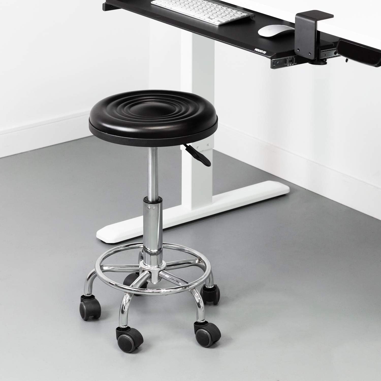 MOUNT-IT! Adjustable Stool with Wheels [Leather Round Cushion] Backless Rolling Doctor Stools, Hydraulic Swivel Chair for Spa, Salon, Medical Office, Tattoo, Home, Car Shop, Massage (Black): Furniture & Decor