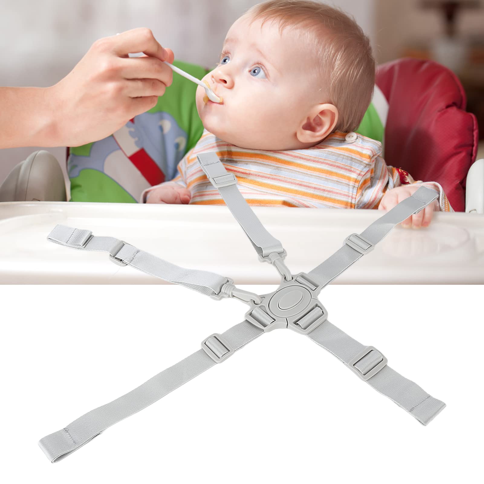 High Chair Straps, Adjustable 5 Point Baby Harness Straps Universal Stroller Baby Seat Security Belt Replacement with Buckle Portable Safety Harness Chair Accessory(Gray button)