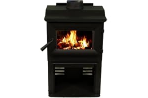 Comfort Glow Wood Burning Stove, Heats Up To 1,200 Sq Ft, 18" Logs, Plate Steel & Cast Iron, Large Glass Window, Firebrick Lined, USA-Approved for Mobile Homes