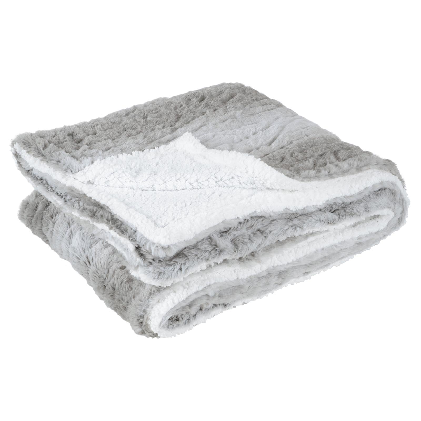 Hodge and Hodge Grey Faux Fur Blanket White Sherpa Fleece Throw Wrap Cover Bed Sofa 155 x 200cm