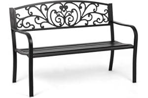 FDW Garden Bench Metal Bench for Patio Outdoor Bench Park Bench Cushion for Yard Porch Clearance Work Entryway (Black)