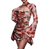 Traditional Chinese Cheongsam for Women Dress Sexy Club Long Floral Flared Sleeves Dress Mini Slim Fit Bodycon Evening Dress