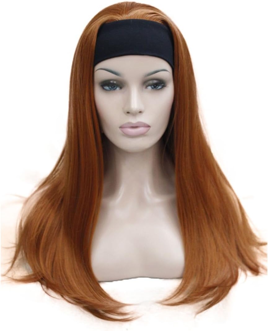 Lydell Long 3/4 women's wigs hairpiece Straight with Adjust Black Headband Blonde Highlighted wig Synthetic Hair (130A Fox Red)