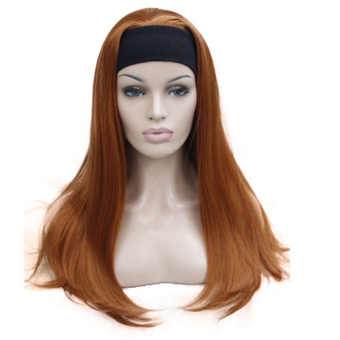 Lydell Long 3/4 women's wigs hairpiece Straight with Adjust Black Headband Blonde Highlighted wig Synthetic Hair (130A Fox Red)