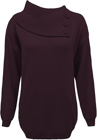 Envy Boutique Womens Ladies Knitted 3 Buttons Polo Neck Pullover Sweater Jumper TOP Plus Sizes 