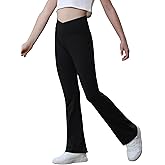 Jinhiteam Girls Flare Leggings Black Pink Crossover High Waisted Workout Running Dance Bootleg Yoga Pants
