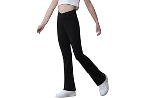 Jinhiteam Girls Flare Leggings Black Pink Crossover High Waisted Workout Running Dance Bootleg Yoga Pants