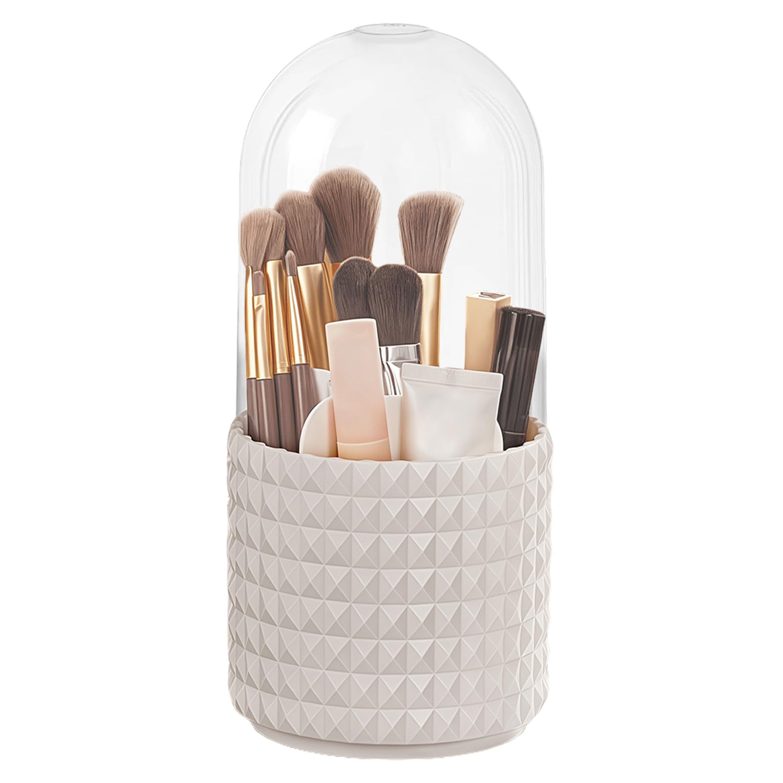 Terafeels Makeup Brush Holder With Lid Organiser Storage - 360° Rotating Spinning Make Up Organiser Adjustable Pencil Pen Holder Rack for Bathroom Drawers Vanities Countertops Office Desk White, 1002