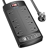 Surge Protector Power Strip - Nuetsa Flat Plug Extension Cord with 8 Outlets and 4 USB Ports, 6 Feet Power Cord (1625W/13A), 2700 Joules, ETL Listed, Black