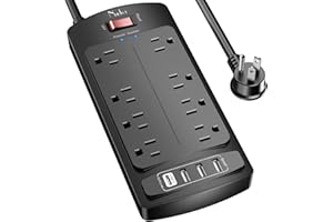 Surge Protector Power Strip - Nuetsa Flat Plug Extension Cord with 8 Outlets and 4 USB Ports, 6 Feet Power Cord (1625W/13A), 