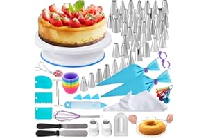 100Pcs Cake Decorating Supplies Kit - Cake Turntable Set with 48 Icing Piping Tips, 20 Disposable Pastry Bags, 2 Couplers, Ba