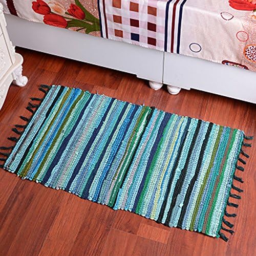 yazi Hand loomed Rag Rug Collection Handwoven Natural Fiber Cotton Area Rug 20-Inches by 31.5-Inches, Green Color