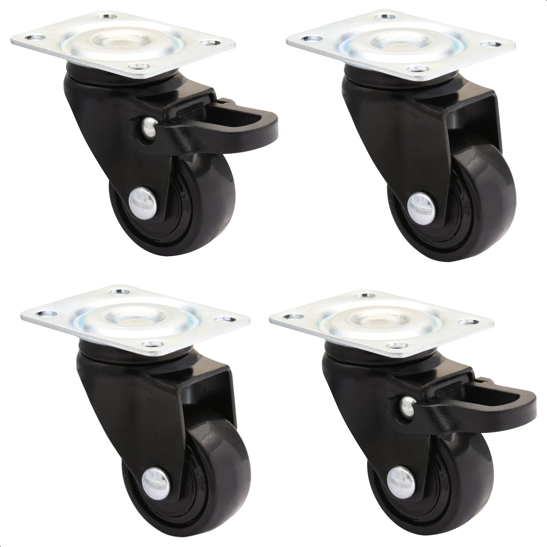 WAGNER design - 3C - swivel castors/furniture castors - 4pcs. Set - black, soft tread, diameter Ø 25 mm, 2 castors without and 2 castors with brakes, load capacity 12 kg/castor - 02222704