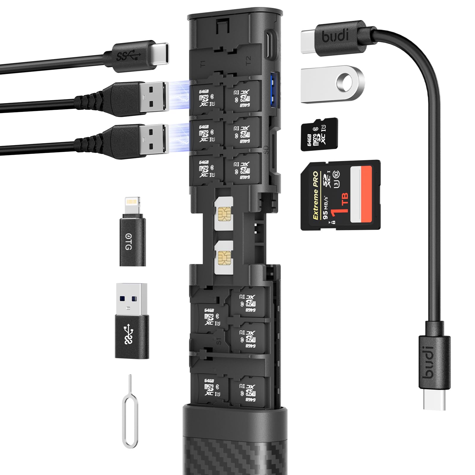 Photo 1 of **POSSIBLY FOR PARTS /UNTESTED*** Multifunctional 10 in 1 USB C Hub 3.0 and Ultra-Slim SD Card Reader for iPhone Android and Computer with Micro SD Memory Card Case USB C Cable Memory Stick Plug and Play (HUB)