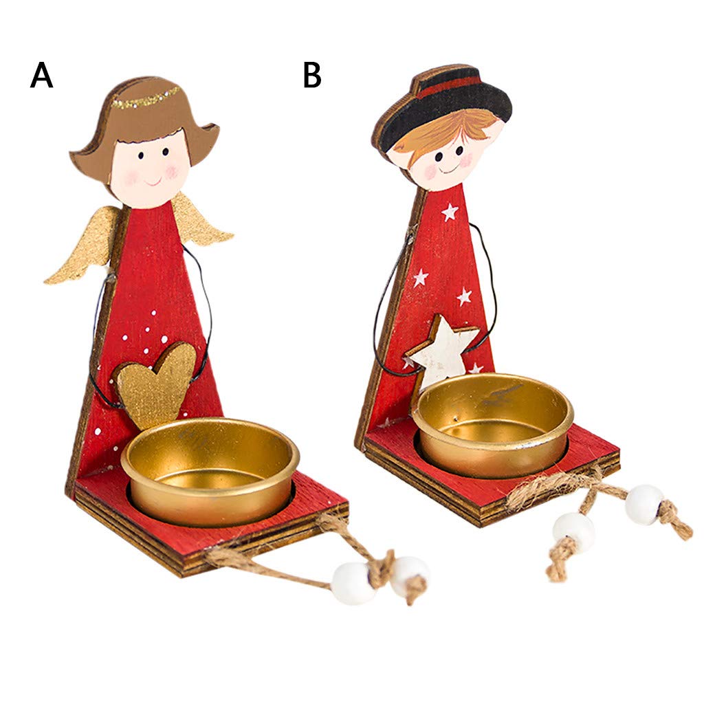 Christmas Candle Holders Bulk Cute Angel Elf Boy&Girl Shape Red Wooden
