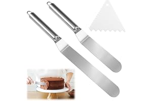 Zenvio Offset Spatula, Set of 2 Professional Angled Icing Spatulas with 1 Triangular Plastic Cake Spatula, Stainless Steel 10