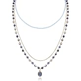 Bohemian Beaded Choker Necklaces for Women Handmade Multilayered Hippie Boho Natural Stone Tiger Eye Obsidian Lapis Lazuli Beads Strand Vintage Stone Pendant Statement Necklace Jewelry Gift for Women