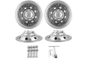 Lifeinfinity 4pcs 16" Polished Stainless Steel Dually Wheel Simulators, Bolt On Wheel Covers,8 Lug Hubcaps fit Ford F350 1974-1998/E350/E450 1992-2021/Dodge Ram 3500 1974-1999 RV Motorhome Van Truck