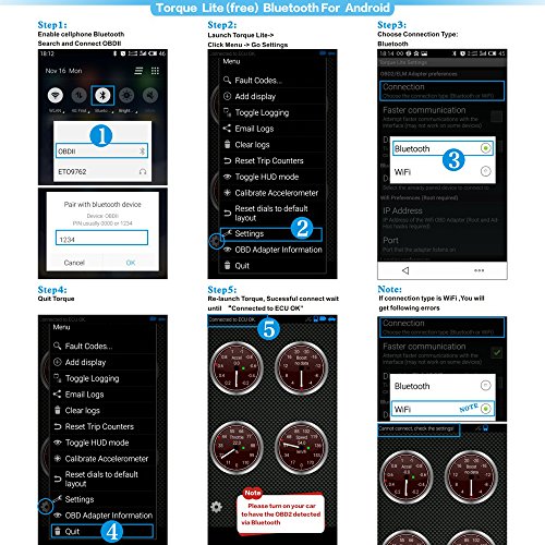Panlong Bluetooth OBD2 OBDII Car Diagnostic Scanner Code Reader Check Engine Light for Android - Compatible with Torque Pro
