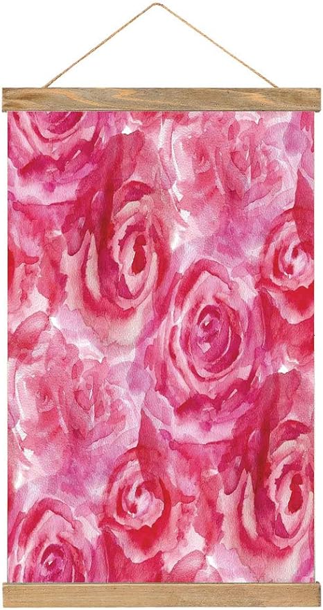 Amazon タペストリー棒 水彩花 鮮やかな色の混合されたバラの絵画ロマンチックな花のデザイン華やかな自然のテーマ 33 X 52 Cm 印刷物用 写真用 組立簡単 縦柄 角型 木目タイプ おしゃれ ピンク アートフレーム ポスター オンライン通販