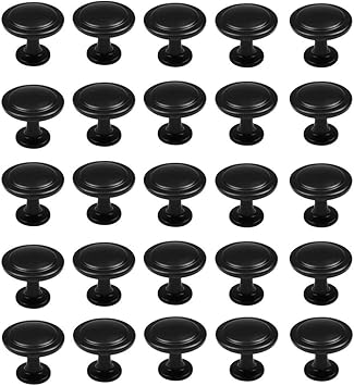 Lictop 25 Pack Flat Black Cabinet Hardware Round Knob 1 1 4 In 32 Mm Diameter Zinc Alloy Cabinet Drawer Knobs For Home Kitchen Amazon Com