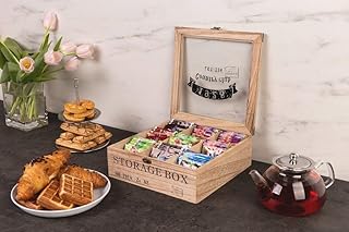 mucplants Teebox 9Fächer 24x24x8,5cm Vintage Teekistchen Teebeutelbox Teekiste Teedose