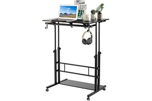 SIDUCAL Mobile Stand Up Desk, Adjustable Laptop Desk with Wheels Storage Desk Home Office Workstation, Rolling Table Laptop Cart for Standing or Sitting, Black