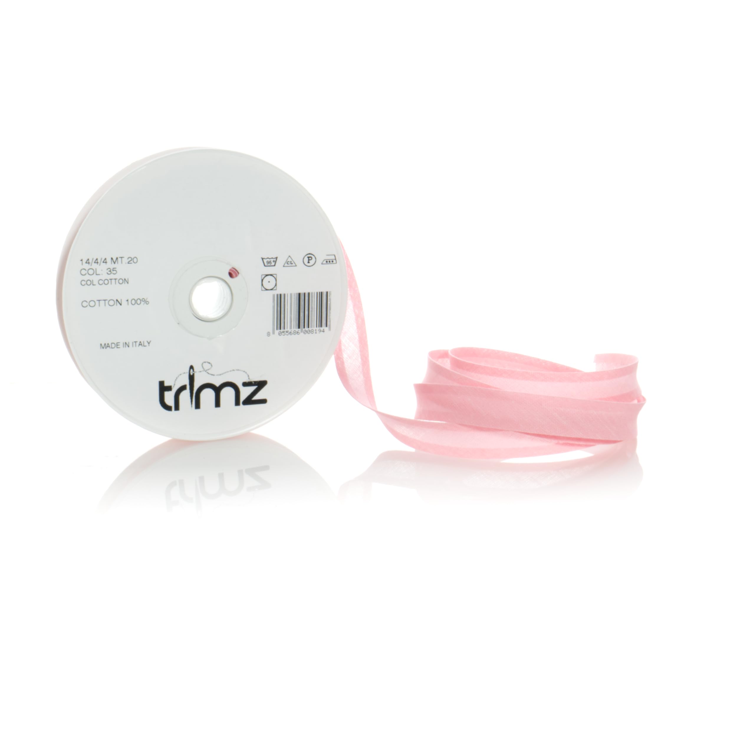 Trimz 14/4/4 mm Cotton Bias Binding Tape, Pink 35t – Double‑Fold Sewing Tape for Quilting, Dressmaking & DIY Crafts