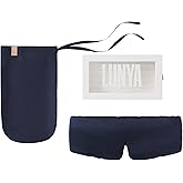 Lunya Weighted Silk Sleep Mask – Mulberry Silk Eye Cover with Cooling Glass Beads, Noise-Reducing Fit, Washable Fabric, and Travel Pouch – Sleeping Mask for Men and Women - Deep Blue – Large