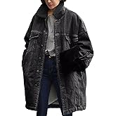 loveimgs Women Long Sherpa Fleece Lined Jeans Jacket Denim Trench Coat Thicken Button Down Patchwork Trucker Coat Overcoat