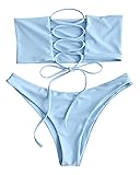 ZAFUL Womens Strapless Back Lace Up Bandeau Bikini