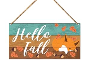 QVUXZ Hello Fall Wood Sign Decor, Fall Wall Decor for Home Porch Farmhouse Living Room Autumn Front Door Decorations Fox Thanksgiving Harvest Hanging Sign Decor, Sleeping Fox