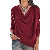 LYANER Women's Draped Cowl Neck Long Sleeve Tunic Blouse Top