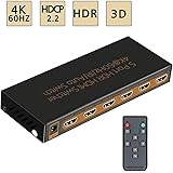 4K@60Hz HDMI Switch 5x1 Awakelion Premium 5 in 1 Out HDMI 2.0 Switcher with IR Remote Support HDCP 2.2,UHD,HDR,Full HD,3D,1080P