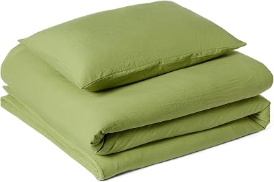 Juego de Funda Nórdica Cama 80/90 de Microfibra Prelavada, Extra Suave con Efecto Arrugado Natural, Funda de edredón 135 x 200 cm y 1 Funda de Almohada 50 x 80 cm, Verde