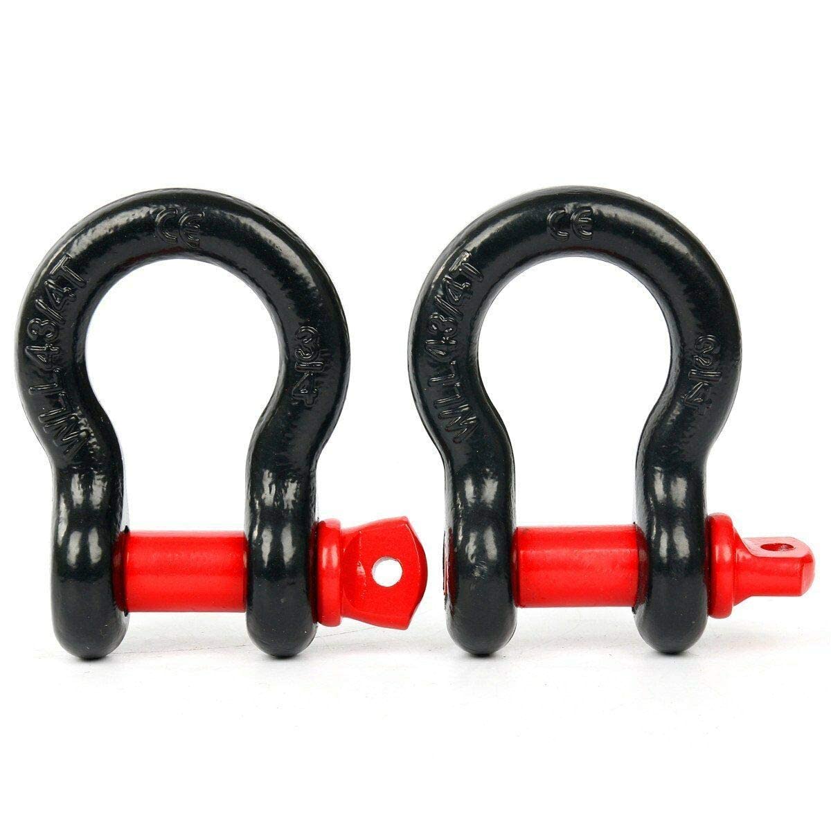 FreeTec 3/4” Bow Shackles D Ring Shackles, 4.75 Tons (9,500 Lbs) Heavy Duty Galvanized Lifting Shackles, 2 Pack Screw Pin D Shackles for Lifting Towing Construction 4x4 Offroad Recovery, Black & Red