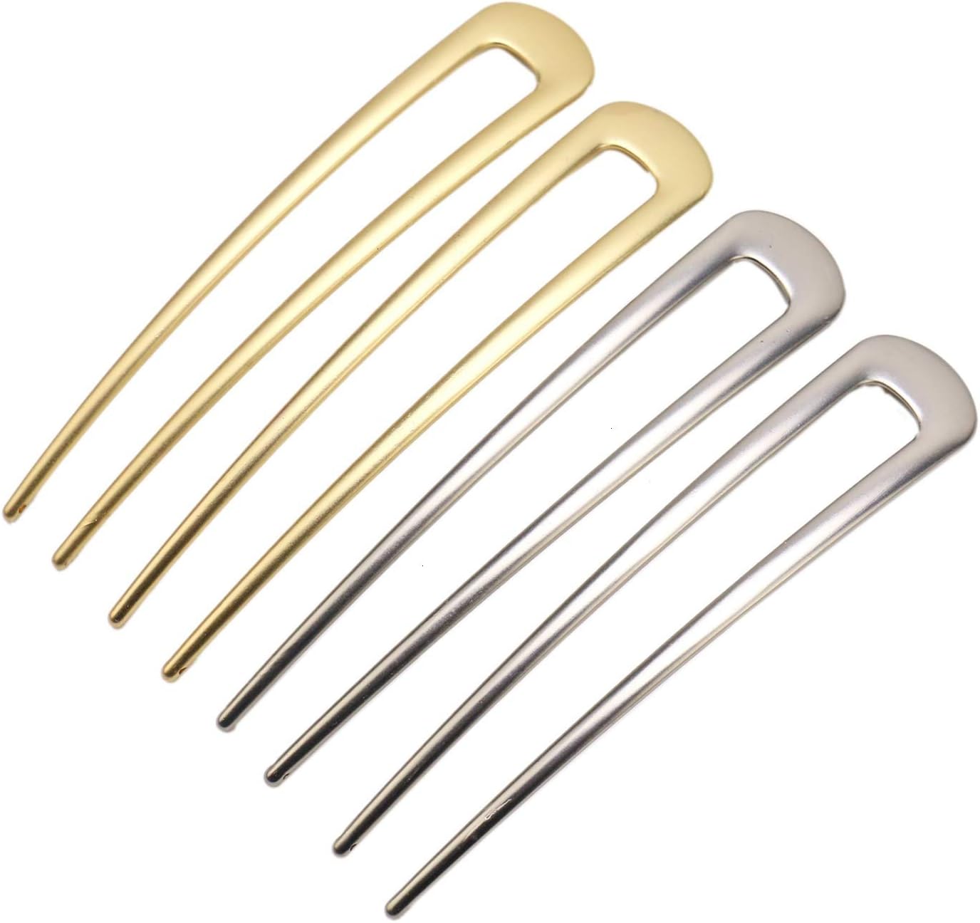 JETEHO 4 Pack Simple Metal U Shaped Hair Pin Fork Sticks 2 Prong Updo Chignon Pins,Silver and Gold: Home & Kitchen