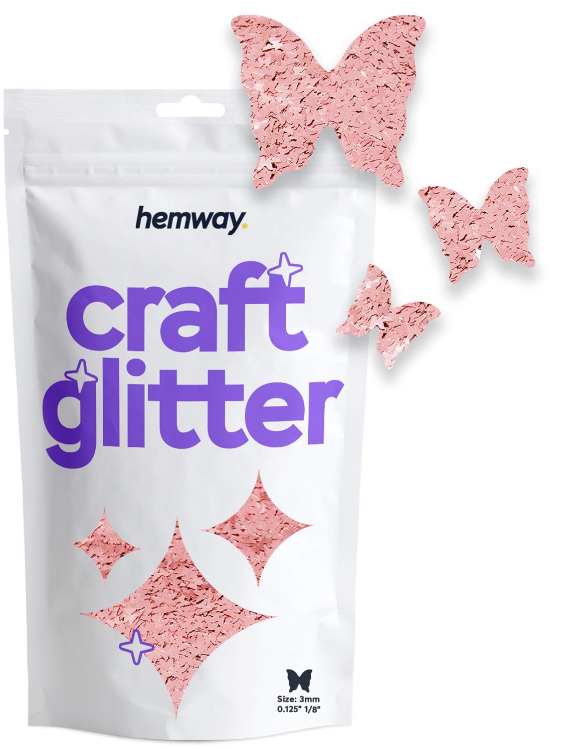 Hemway Craft Glitter Butterfly Shape, 50g, Rose Gold | Shaped Glitter for Crafts, Resin, Cosmetic, Nail, Face, Body, Festival, Tumblers, Art, Crafting