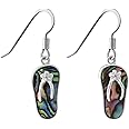 Sterling Silver Abalone Shell Slipper Flip Flop Dangle Earrings