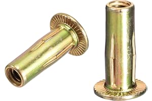 uxcell 1/4-20 Multi-Grip Rivet Nuts, 25pcs Pre-Bulbed Shank Flat Head Threaded Insert Nut Gold Zinc Plated Finish Carbon Stee
