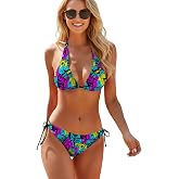 KAFFUL Womens Dopamines Printed Bikini Set, Trendy Two Piece Swimsuit, Sexy Summer Beach Bathing Suit for Vacation Pool Party