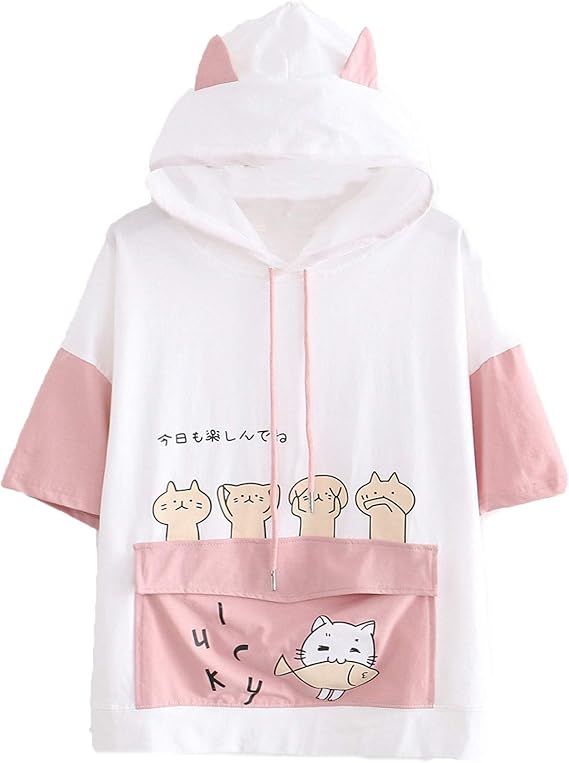 Amazon プルオーバー レディース Chenyoulan 長袖 半袖 パーカー カットソー かわいい トップス ゆったり 上着 スウェット 春秋冬 Tシャツ シルエット スポーツ かっこいい おしゃれ ファッション 人気 学生 トレーナー ジャージ 猫柄 可愛い トレーナー パーカー 通販