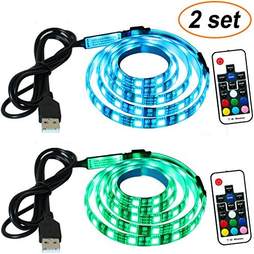 SEWTL Led Strip Lights TV Backlight 2 Sets Bias lighting 60 RGB 5050 LEDs USB Multi Color Waterproof Flexible Tape 3.2ft (1m) with Remote Control