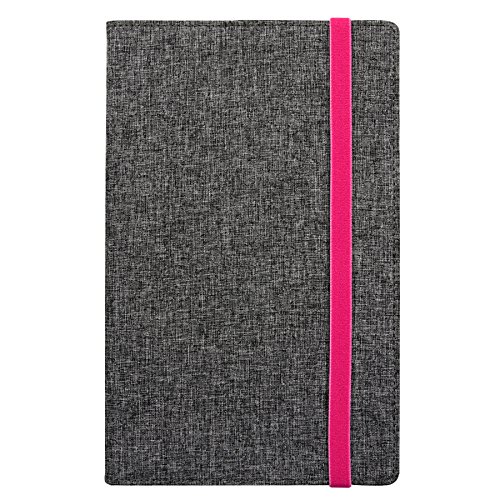 Samsill Suit Style Fashion Writing Notebook,  Hardbound Cover, Classic Size, 5.25 Inch x 8.25 Inch, 120 Ruled Sheets (240 Pages), Gray with Pink Elastic Band (Diary, Journal)