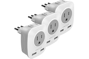 3 Pack Italy Travel Power Adapter, VINTAR 3 Prong Grounded Plug with 2 USB and 2 American Outlets, 4 in 1 Outlet Adaptor Dual USB, AC Outlet Adaptor for USA to Italy Uruguay Chile, Type L
