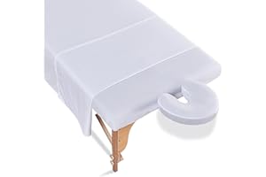 kefit 2 Sets Massage Table Sheets Set, 3 Piece Includes Flat Sheet, Fitted Sheet and Face Rest Cover, Massage Bed Sheets Set White