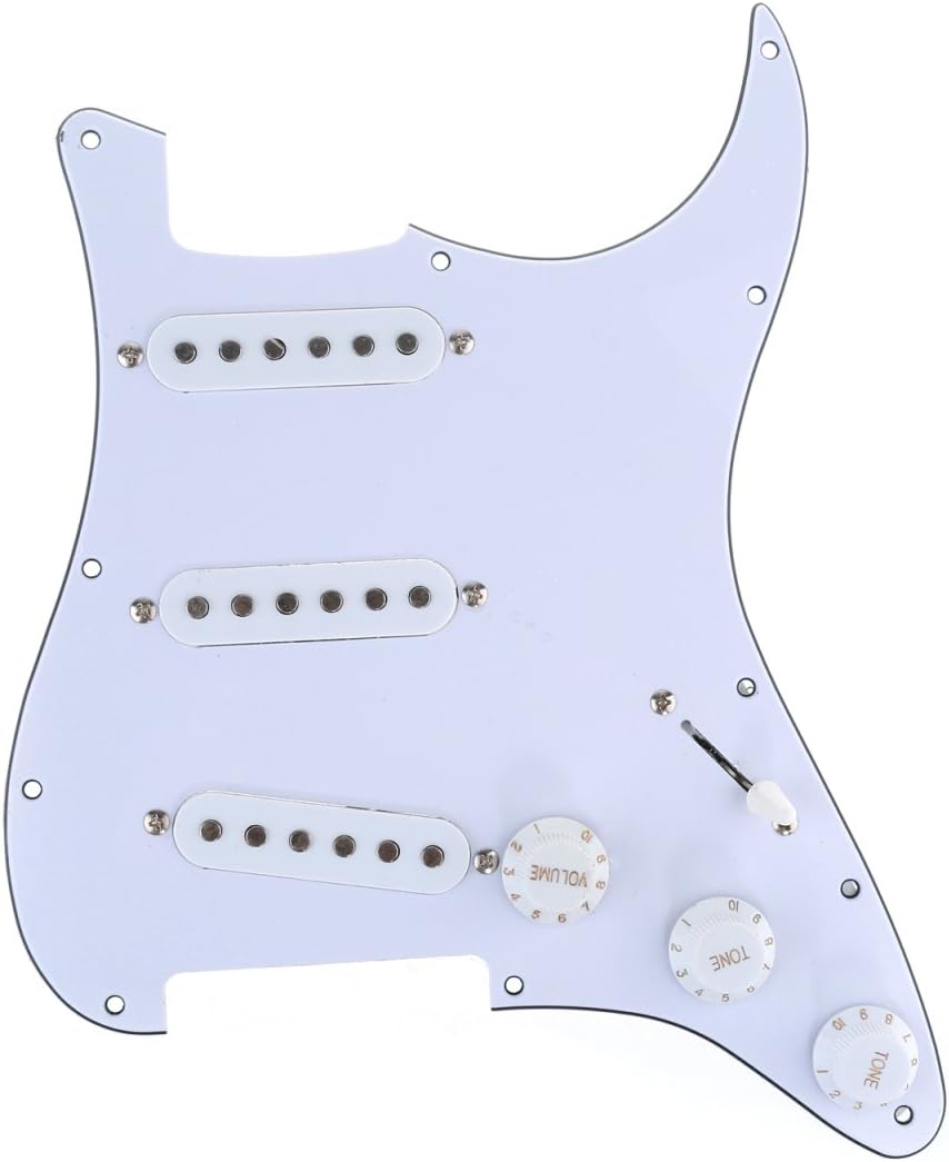Musiclily 11 Hole SSS Prewired Loaded Pickguard with Single Coil Pickups Set for Strat Style Guitar,3Ply White - Image 3