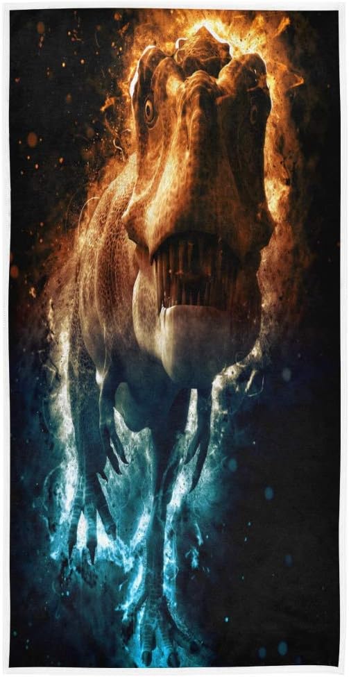 Blue Fire Flame Tarbosaurus Animal Dinosaur Hand Towels Cotton Washcloths Face Cloth Soft Wash Cloths for Home Kitchen Bathroom Spa Gym Swim Hotel Use